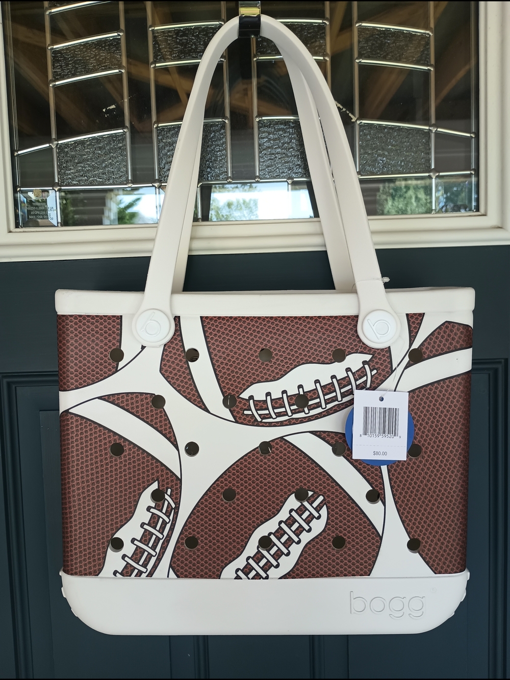 BOGG BAG Football Print Tote W/Clear Plastic Zip Pouch Size M Game Time Team Mom